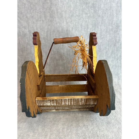 Vintage Wooden Rooster Basket Eggs Holder Rustic Handcrafted Decor Yellow Brown - Picture 9 of 12
